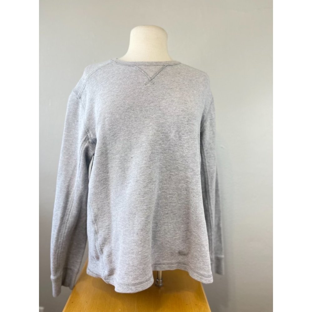 Women's Eddie Bauer Large Thermal Crewneck Shirt Grey Solid Basic L/S Waffle